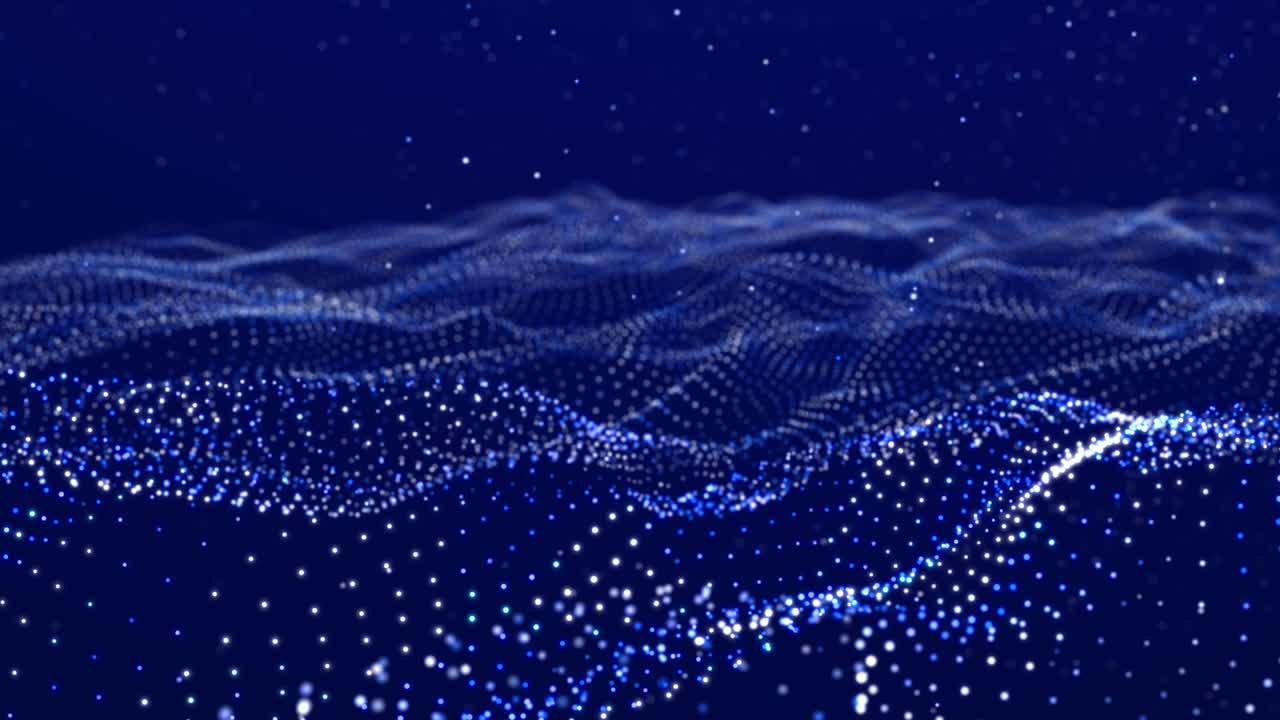 Futuristic wave with many dots. Abstract motion background of colored dots. Technology or science. 3d rendering Seamless loop. 4K