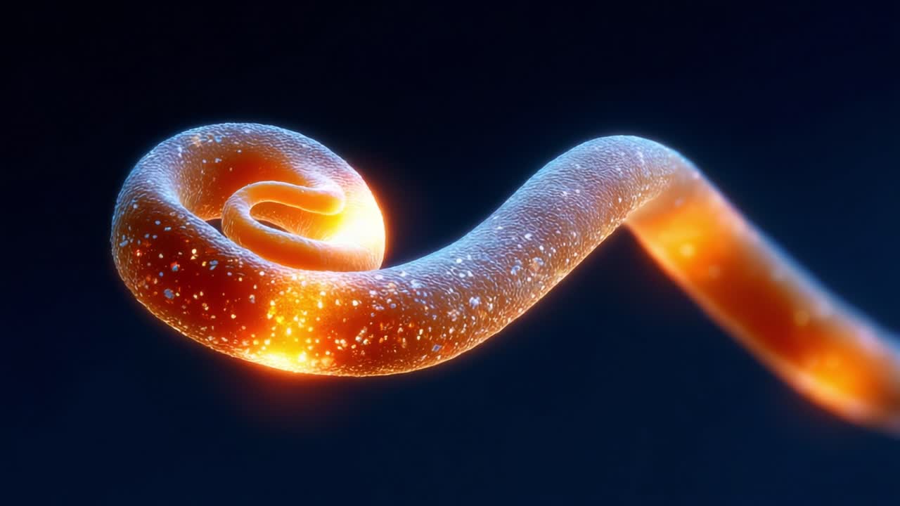 A mesmerizing view of a vibrant, glowing spiral organism illuminated against a dark background, showcasing intricate details and unique textures in a stunning visual presentation