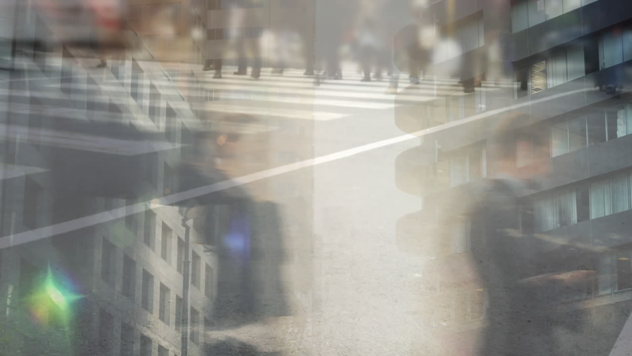 바쁜 통근자와 현대적인 건물 4k