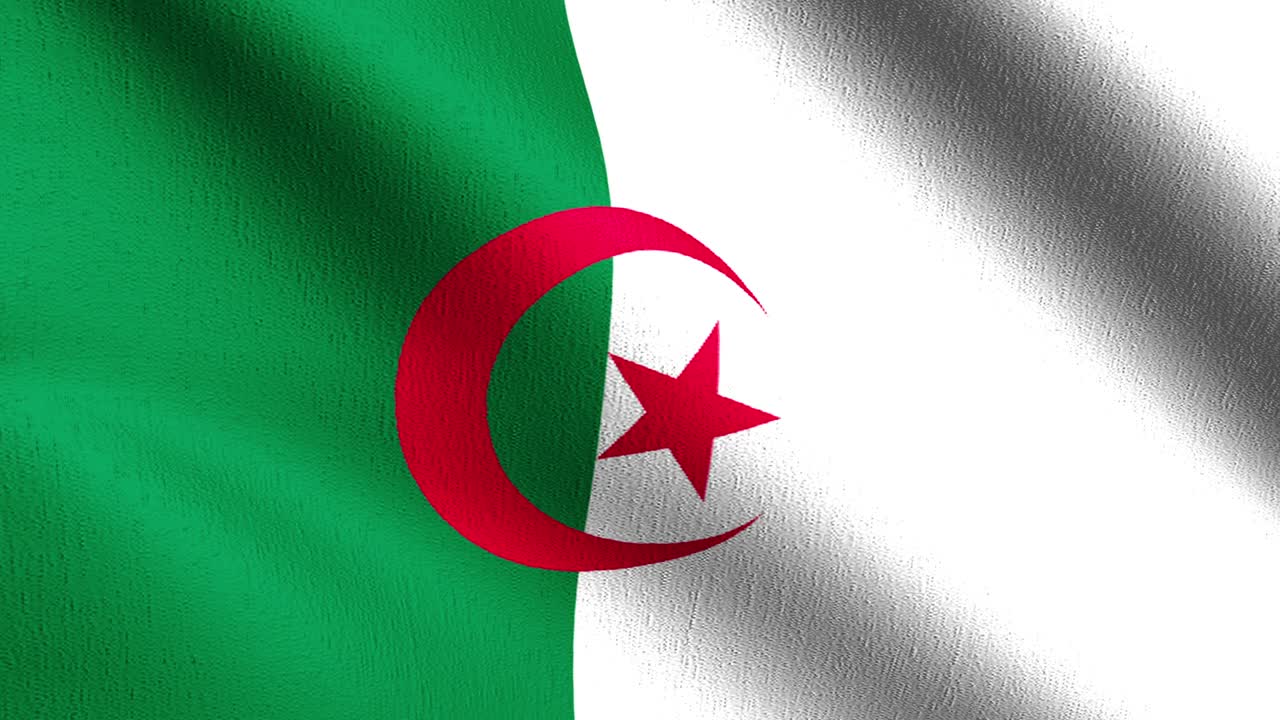 Seamless Loop 4K VDO. Algeria national flag blowing in the wind isolated. Official patriotic abstract design. 3D rendering illustration of waving sign symbol.