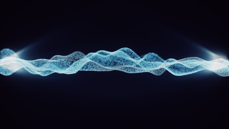 Matrice di rete metallica di luce blu 4K 3D in loop continuo, con onda sonora che scorre su sfondo scuro. Illustrazione di un effetto griglia tecnologica futuristica con onda luminosa. Rete sfumata. Matrice fluida dalla forma curva e liscia.