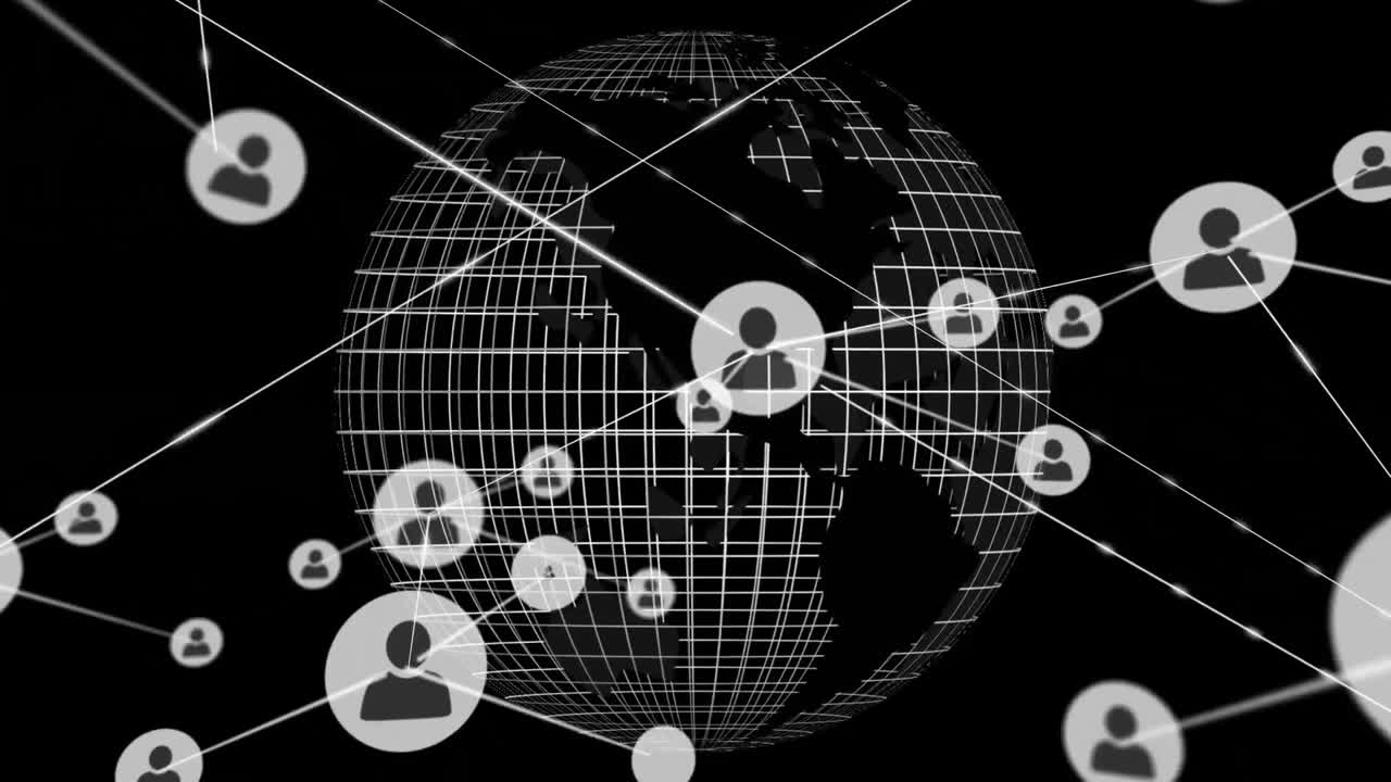 animación de la red de conexiones con iconos en todo el mundo