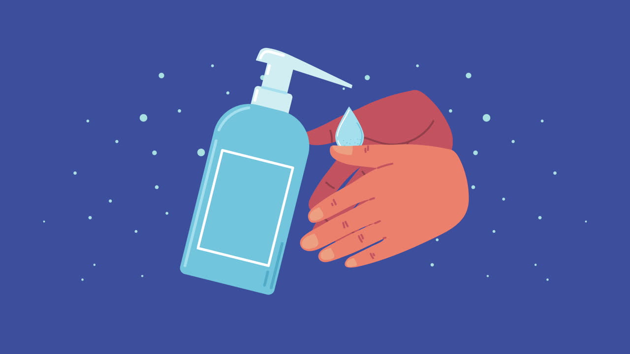 손과 비누 병을 가진 세계 손 기 날 애니메이션