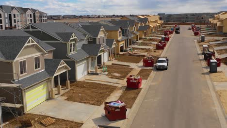 good aerial over a neighborhood of homes under construction in the suburbs  2