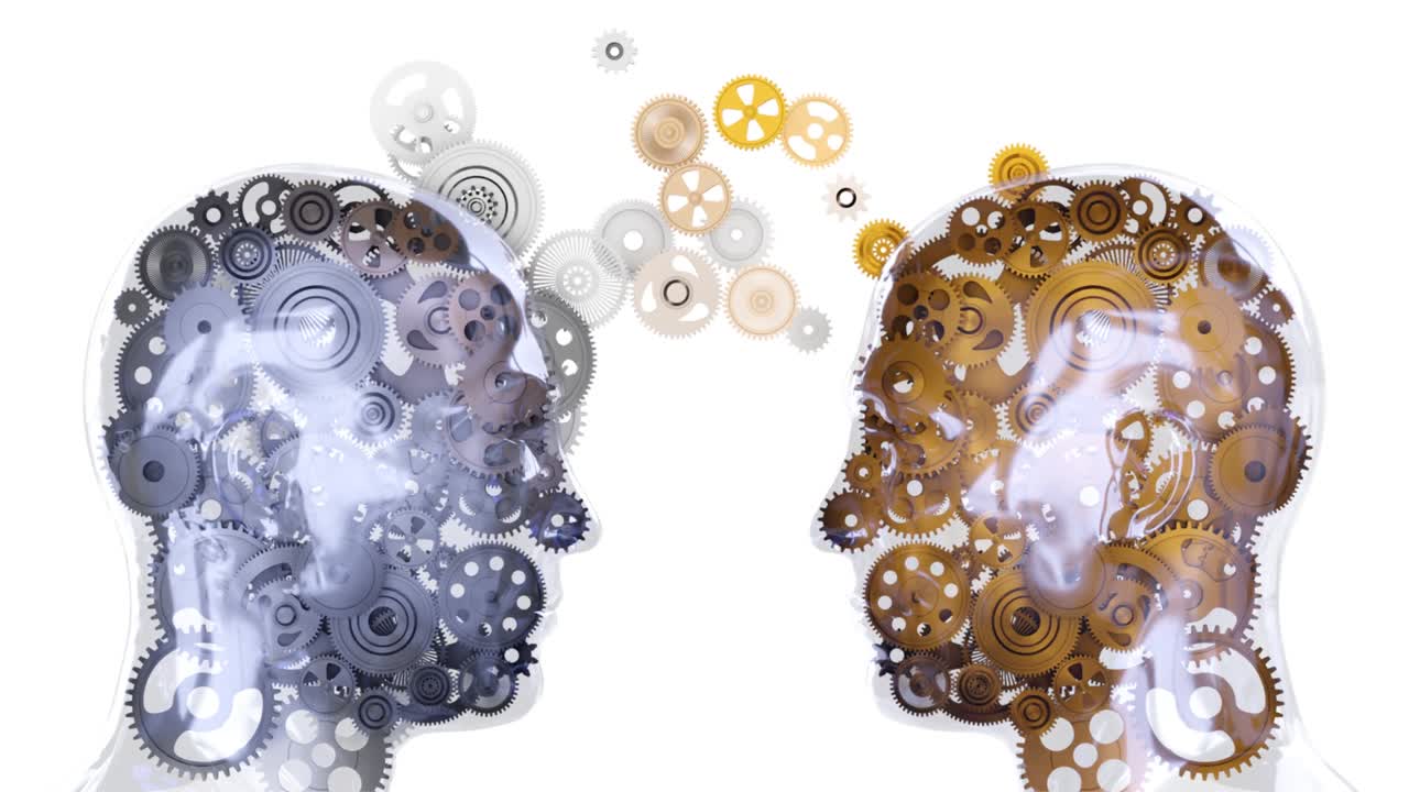 cabeza humana con engranajes. concepto de tecnología de negocios. animación 3d