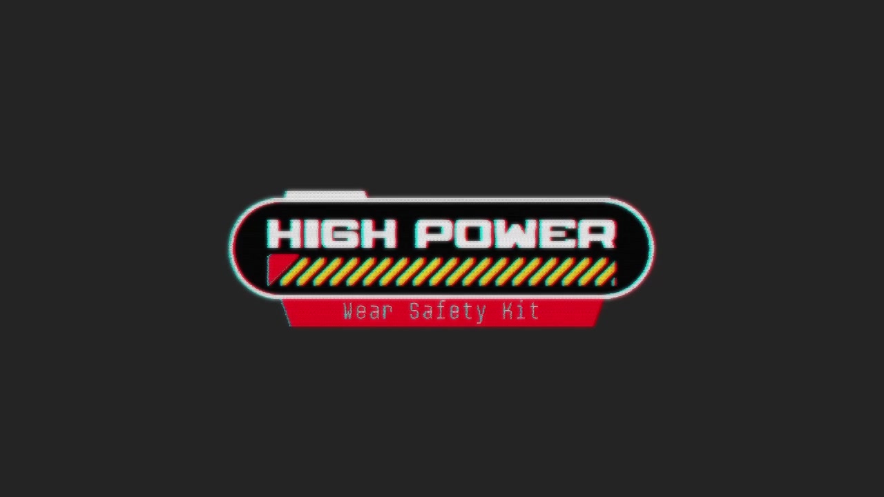 Animated High Power Warning with Safety Kit Text and Glitch Effect