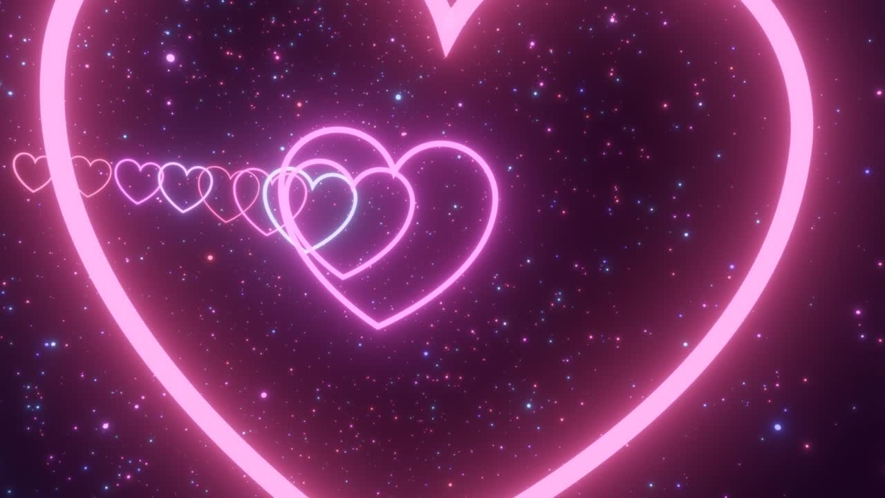 초고속 아름다운 빛, 보라색, 분홍색, 사랑, 심장 모양의 터널 조명 - 4k 원활한 vj 루프 모션 배경 애니메이션
