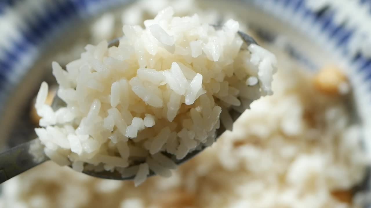 Close-up of Cooked Rice on Spoon