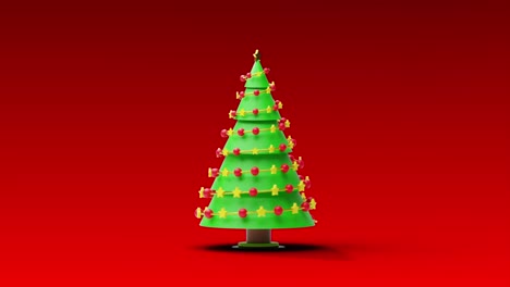 Animation-of-christmas-tree-spinning-on-red-background