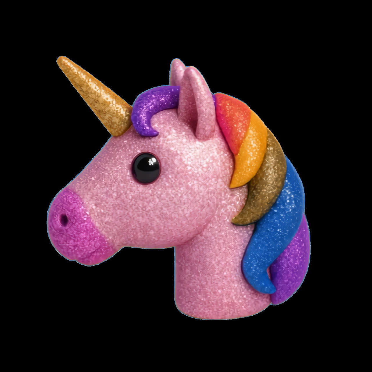 Colorful glitter unicorn figurine animation isolated asset, transparent 4K video, alpha channel