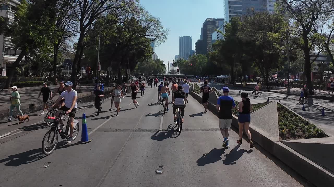 Shot of bikers in paseo de la reforma mexico city at Sunday