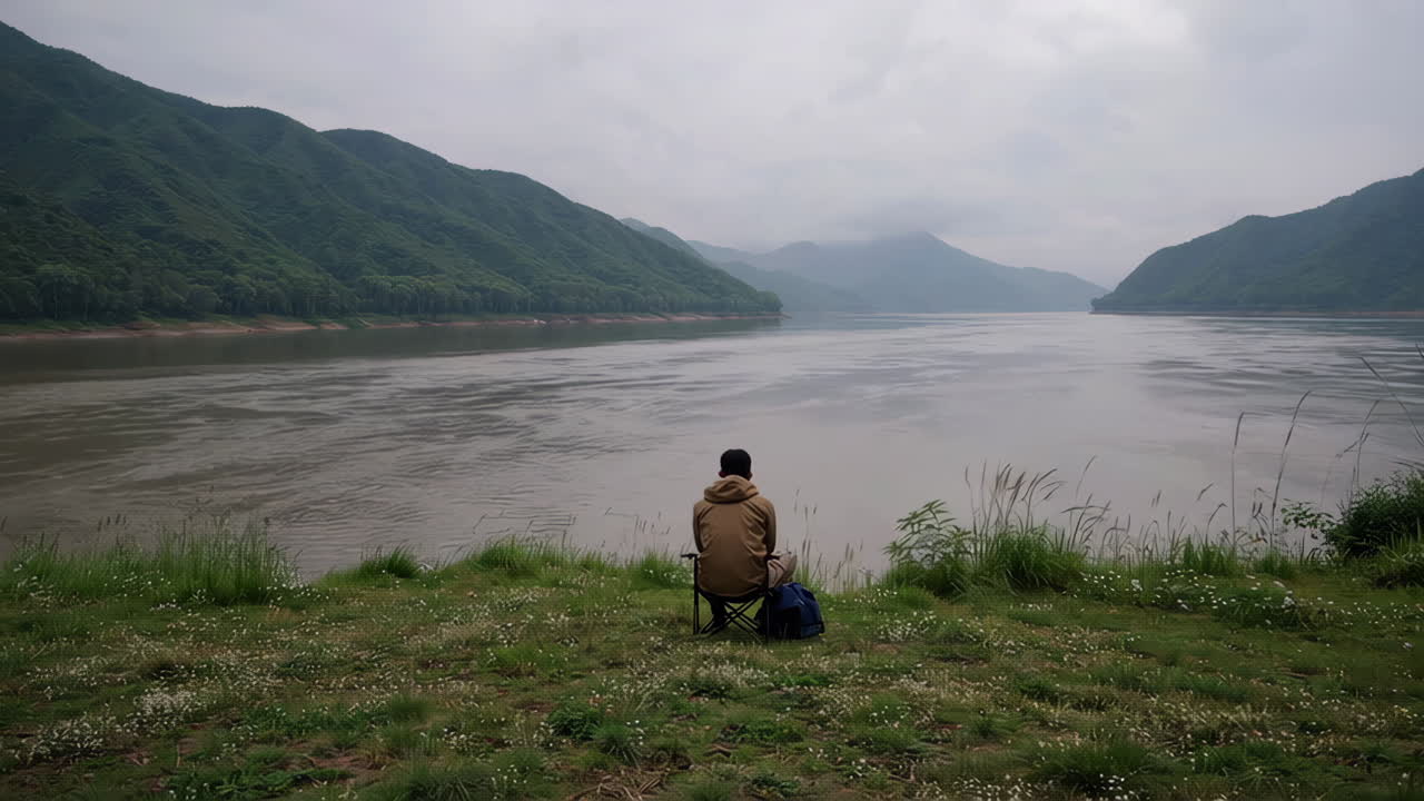 Man Sitting by the River Contemplating the Landscape