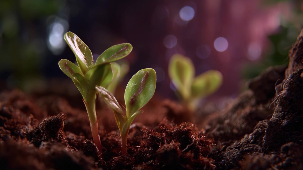Plântulas Verdes Brotando Emergindo de Solo Rico em Meio a um Lindo Fundo Bokeh, Simbolizando Crescimento, Natureza e Novos Começos em um Ambiente Exuberante