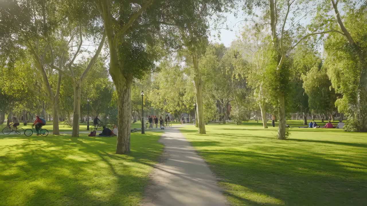People enjoying leisure activities in a sun-drenched park