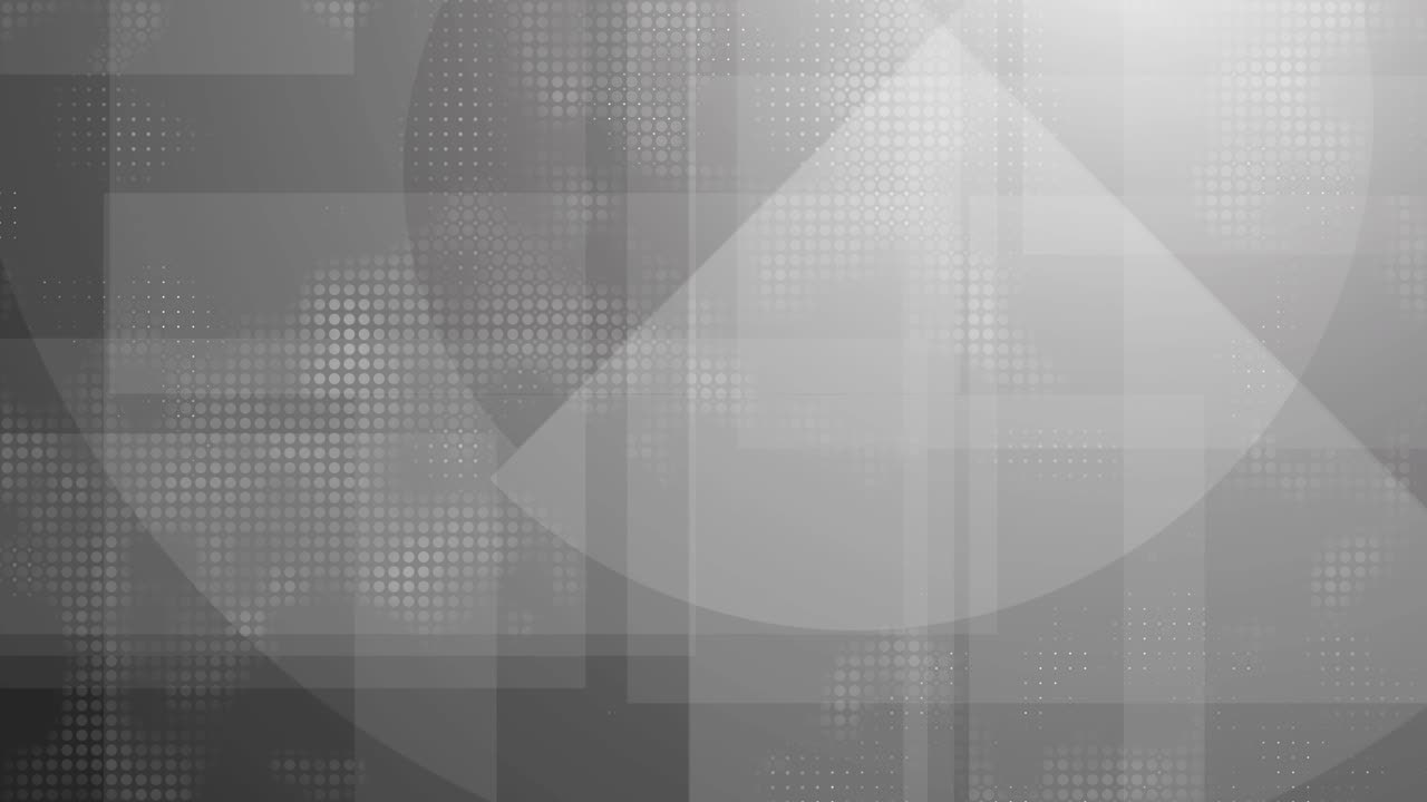 Toistettava abstrakti harmaasävyinen geometrinen tausta, jossa on pisteverkko ja päällekkäisiä hidastettuja muotoja futuristisessa suunnittelussa.