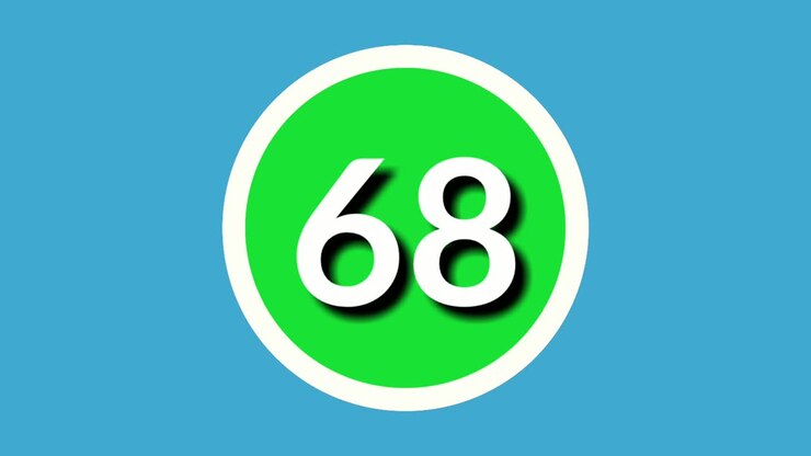 Number 68 sixty eight sign symbol animation motion graphics on green sphere on blue background,4k cartoon video number for video elements