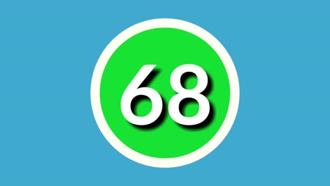 number 68 sixty eight sign symbol animation motion graphics on green sphere on blue background,4k cartoon video number for video elements