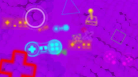 animación de iconos de videojuegos sobre el fondo de patrón de neón