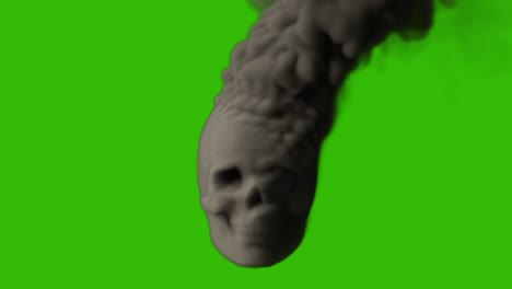 fumando aterrador cráneo humano en la pantalla verde, aislado