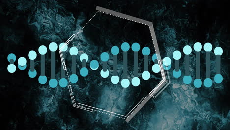 cadena de adn y formas geométricas animación sobre fondo oscuro abstracto