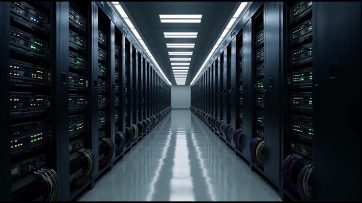 Rows of Server Racks in a Modern Data Center