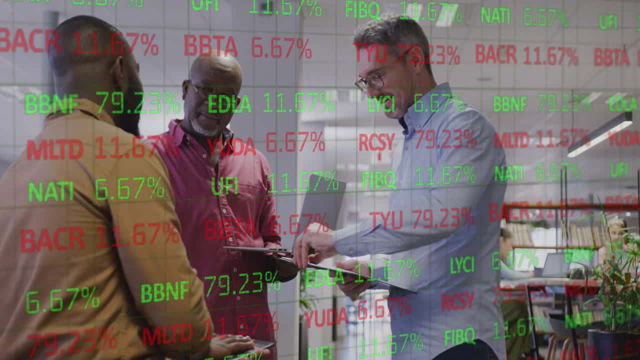 Animering av bearbetning av finansiella data över olika affärsmänniskor