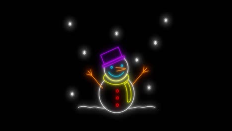 Animation-of-neon-snowman-over-black-background