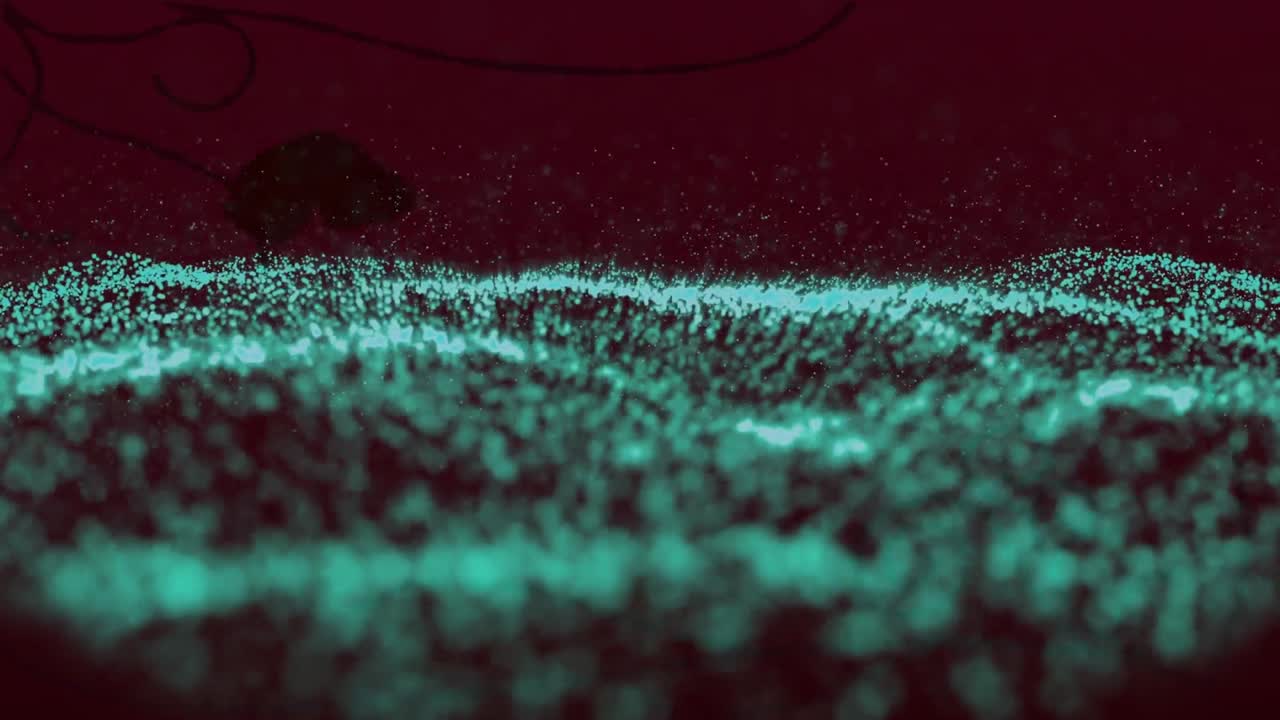 Animation of moving wave of dots over black background
