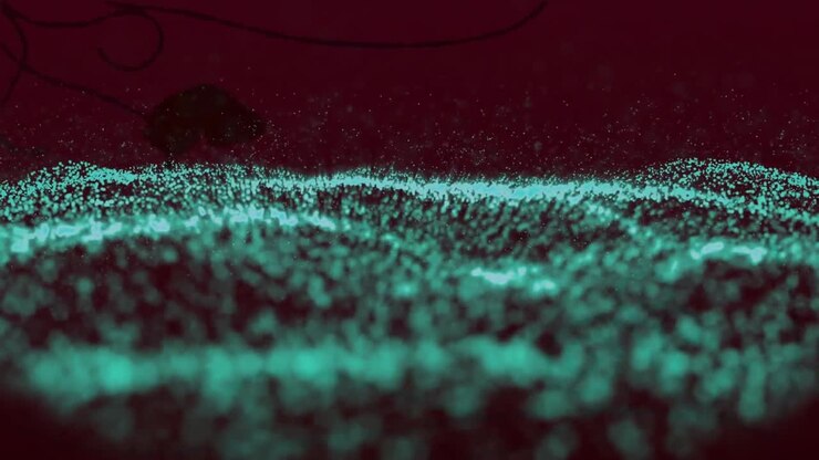 Animation of moving wave of dots over black background