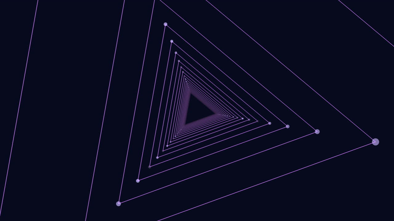 Abstract neon triangle tunnel animation with glowing lines on dark background