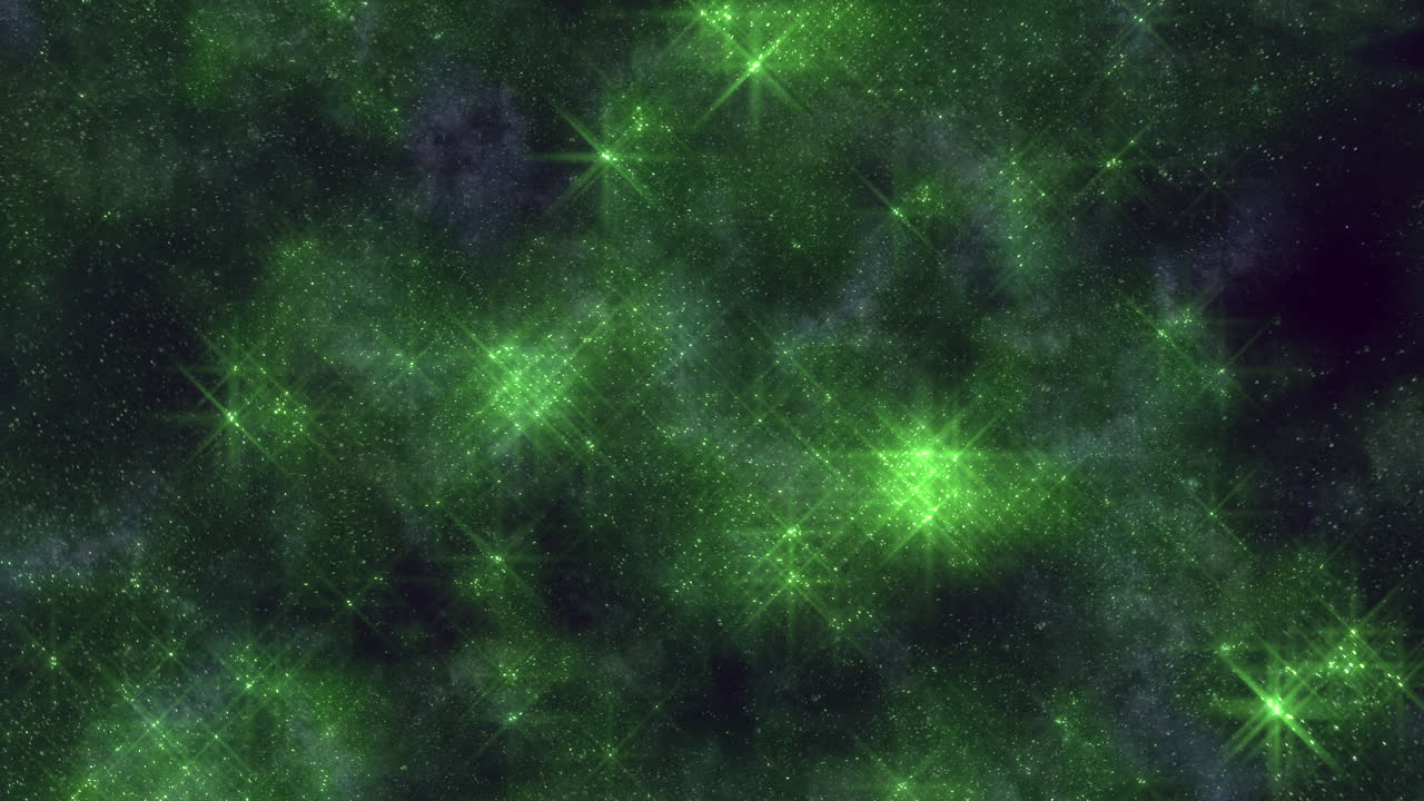 fondo verde radiante con estrellas brillantes y profundidad