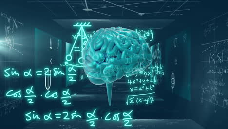 Animación-Del-Cerebro-Humano-Y-Procesamiento-De-Datos-Matemáticos-Sobre-Fondo-Verde