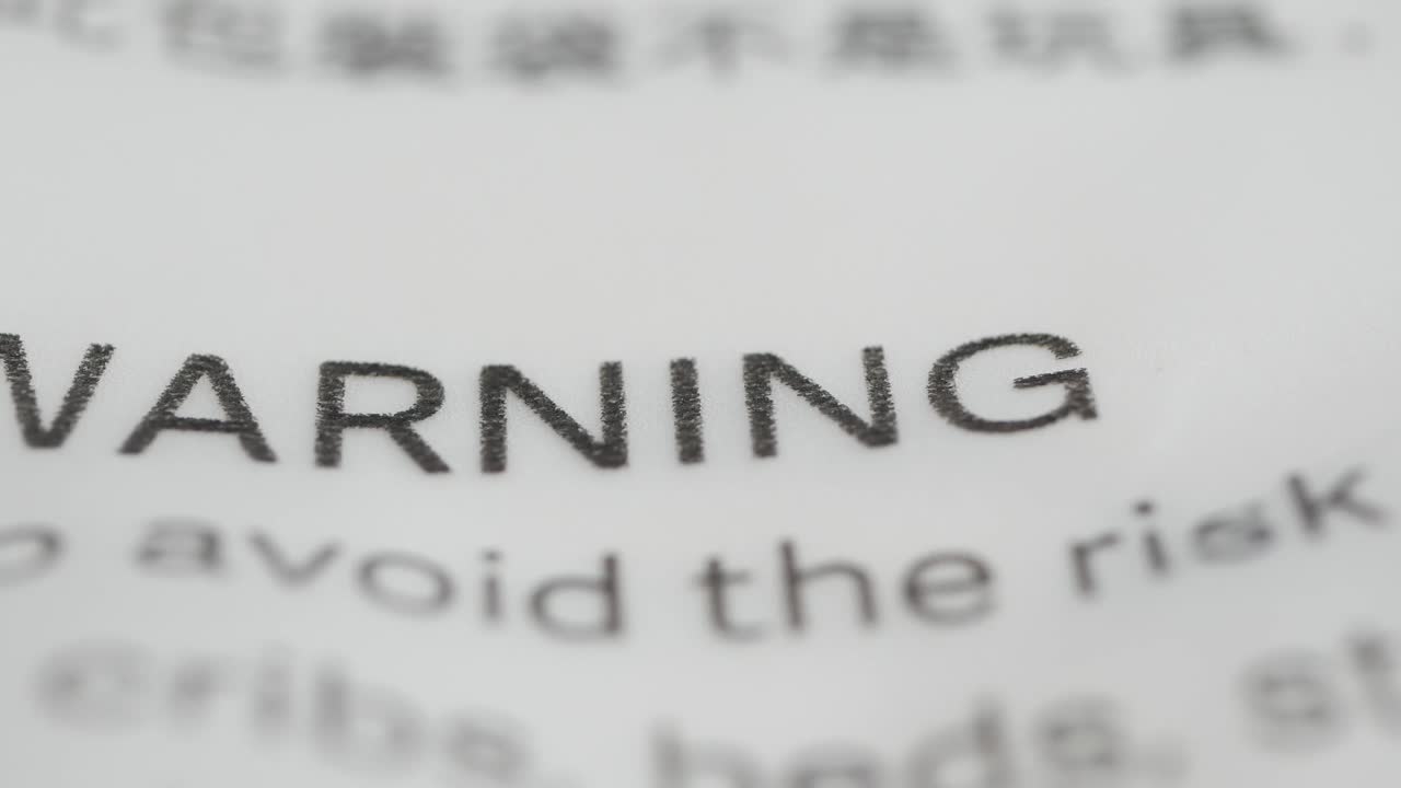 Warning text on white background