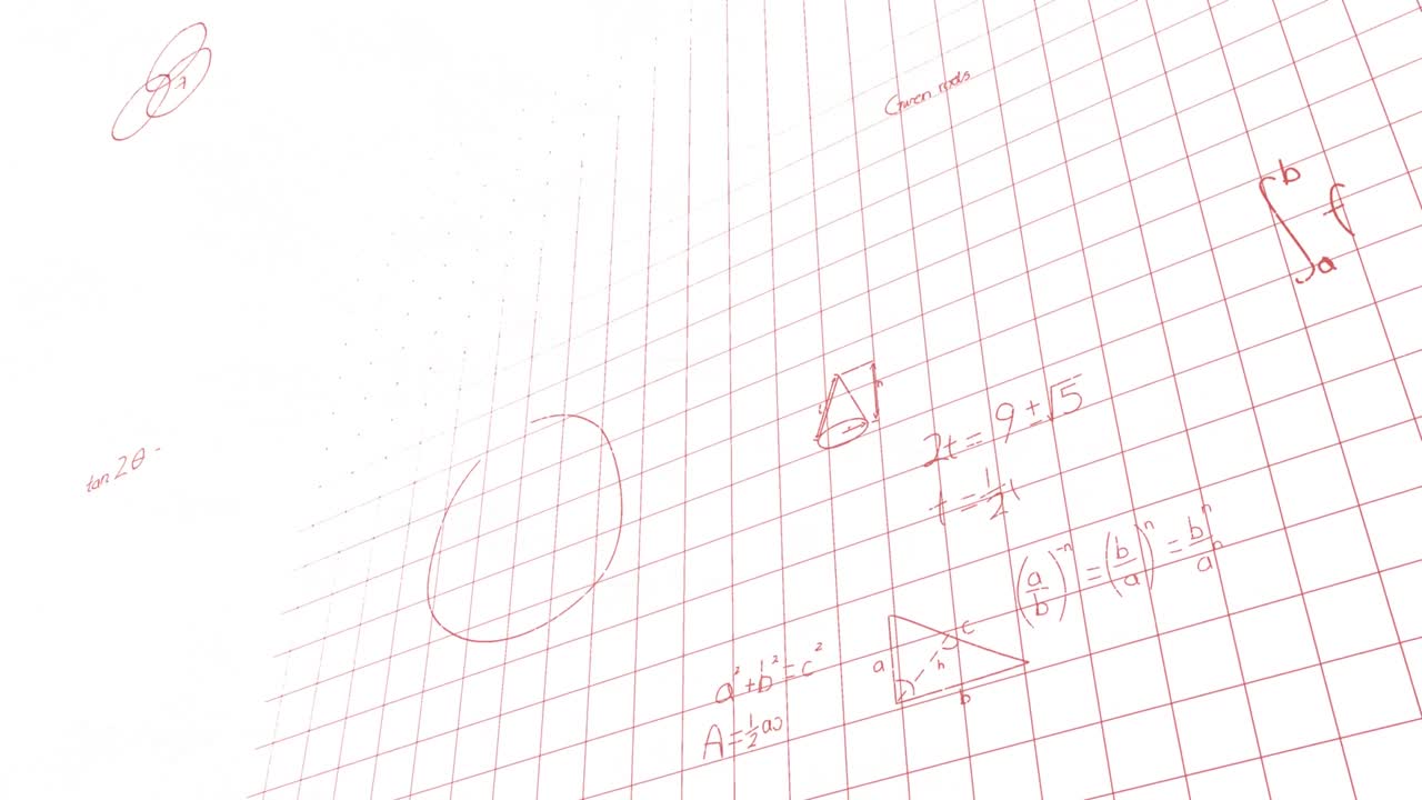 색 바탕에 그리드 네트워크를 통해 수학적 방정식과 공식의 애니메이션