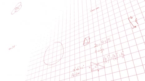 Animation-Mathematischer-Gleichungen-Und-Formeln-über-Einem-Gitternetz-Vor-Weißem-Hintergrund