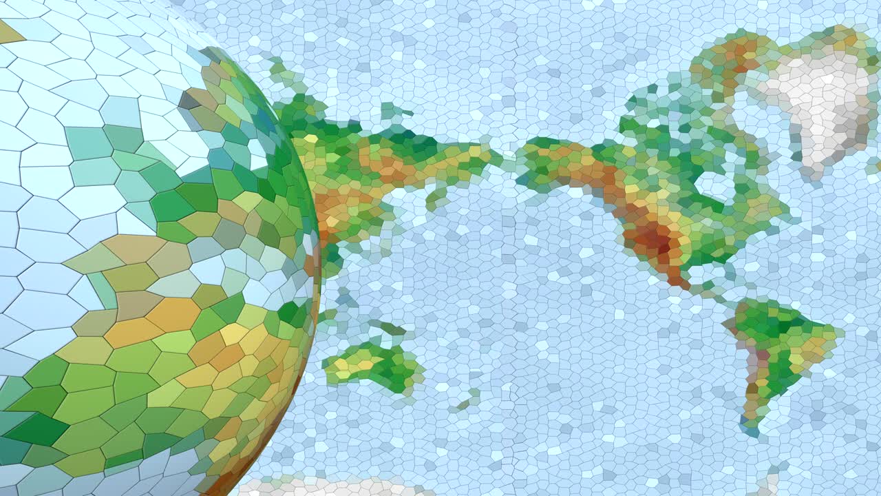 un globo con un'immagine a basso poli ruota nello spazio 3d