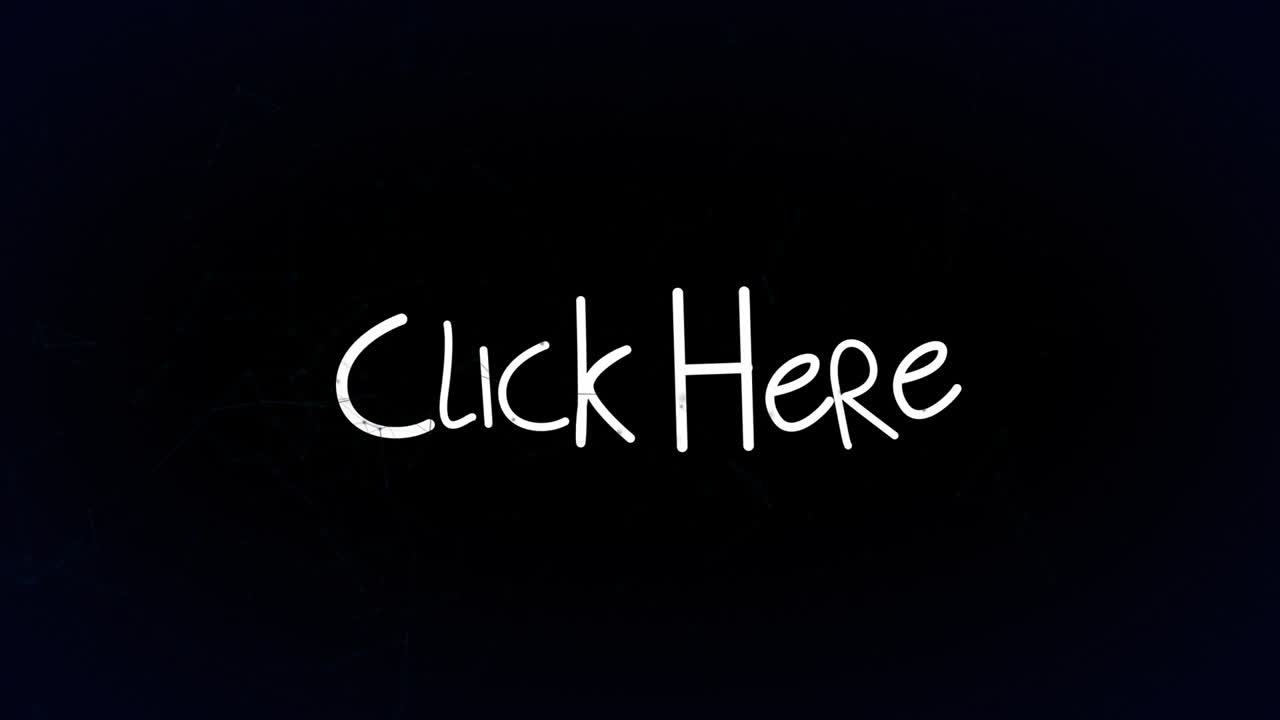 Animation of click here text over network of connections on black background