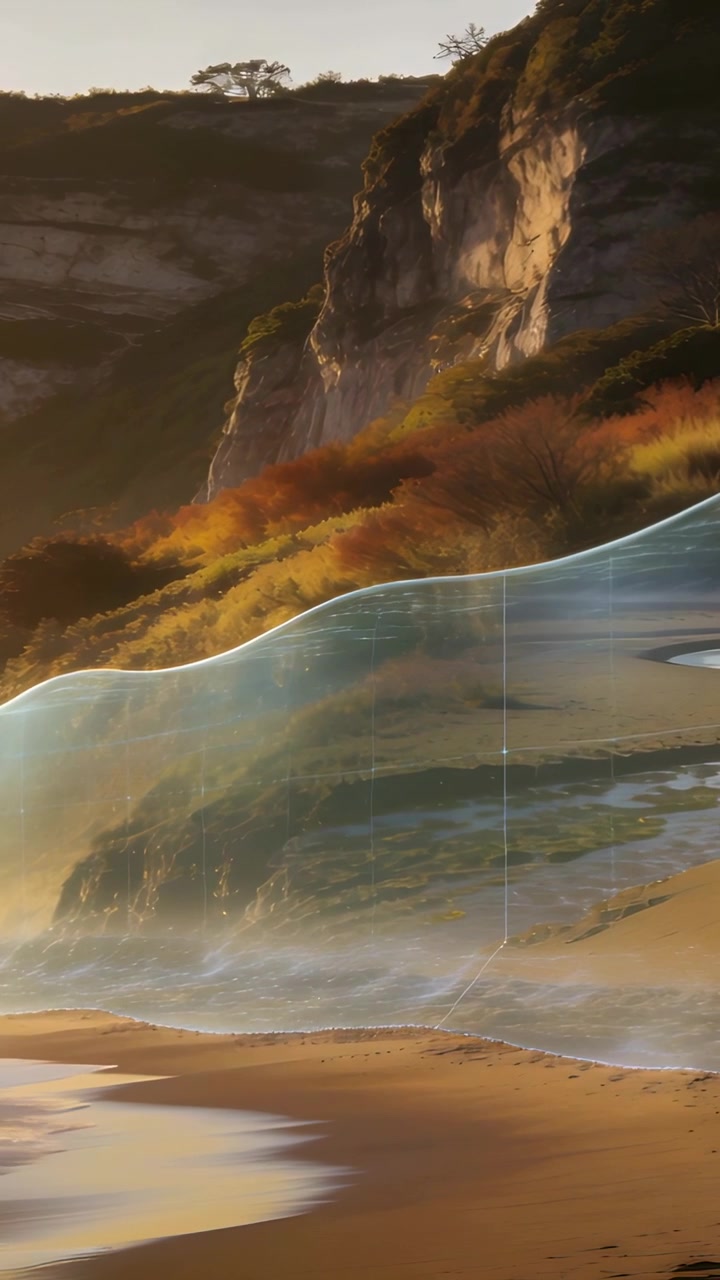 Vertical video: Swell pushing wave rising right, sweeping left across cove, leaving wet pools