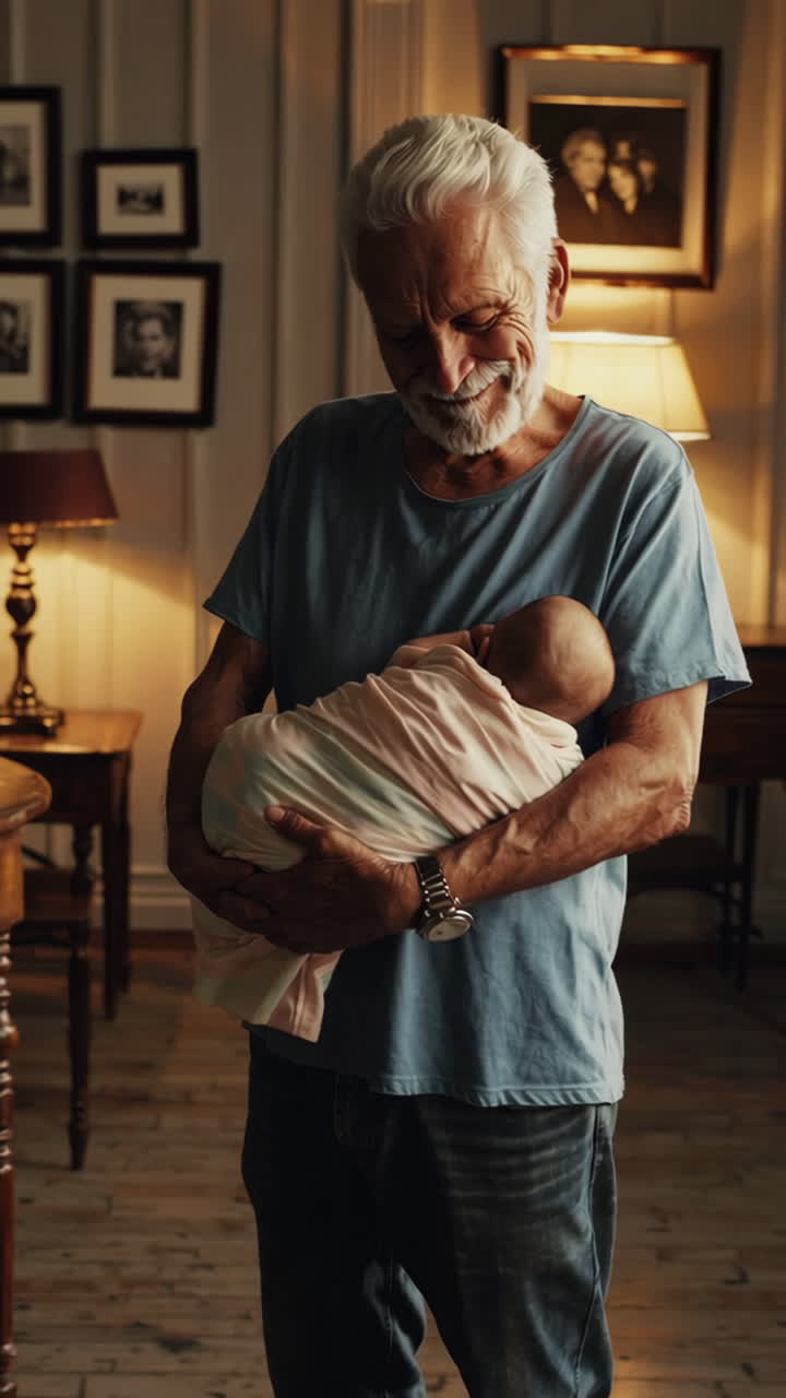 Grandfather holding newborn baby