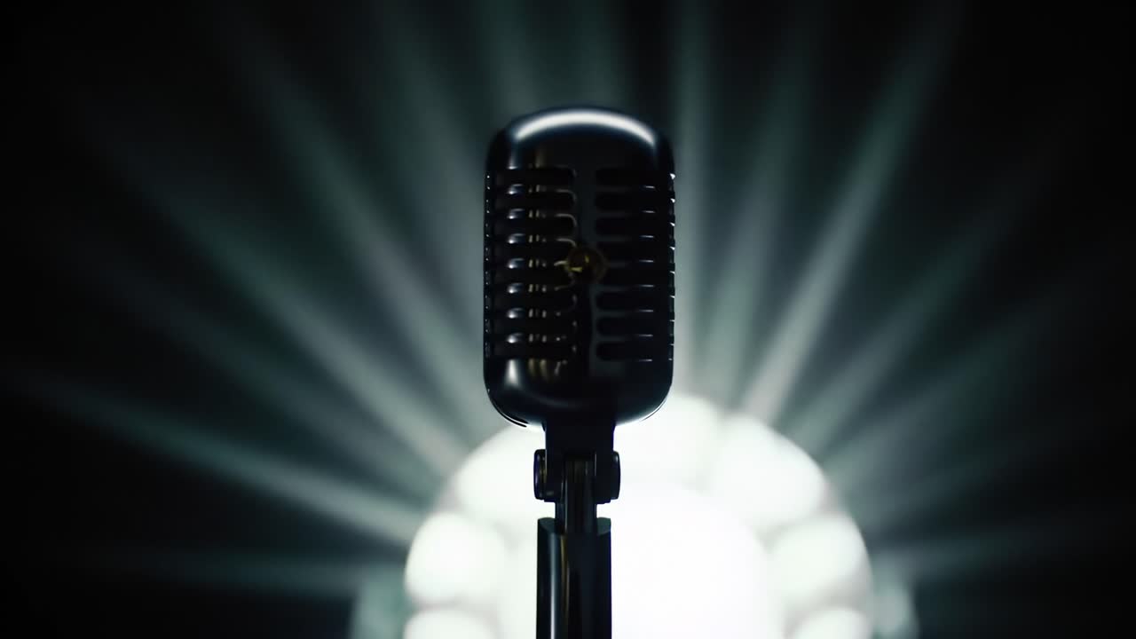 A Stunning Close-Up of a Vintage Microphone with Dramatic Lighting, Perfectly Capturing the Essence of Music and Performance in an Intimate Setting