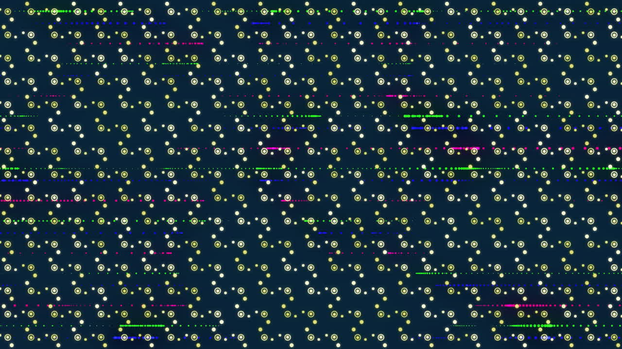 Animation of colorful abstract pattern with dots and lines on dark background