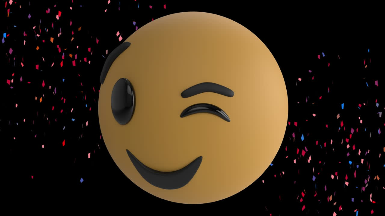 animação de confeti multicolor caindo e sorrindo emoticon em preto