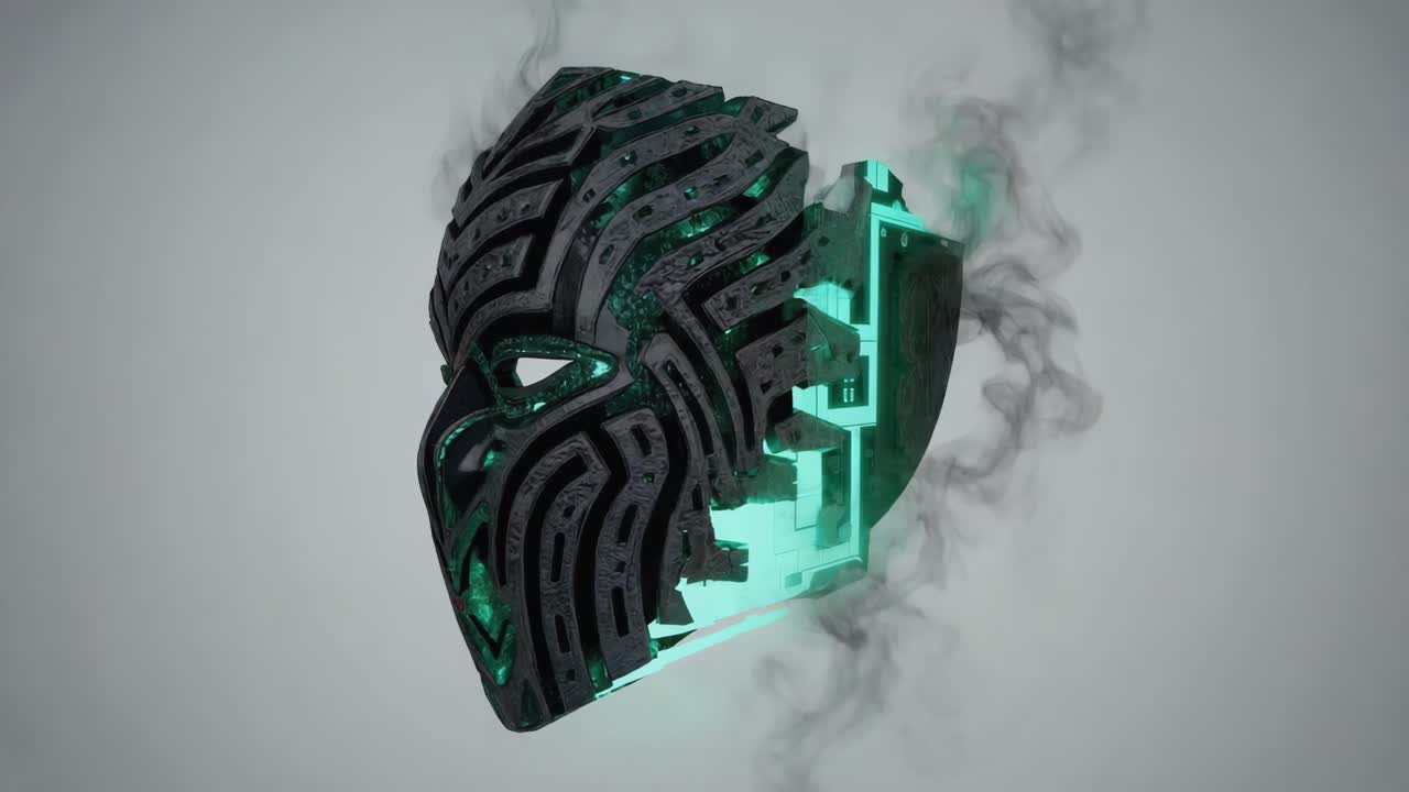 Futuristic Mask with Technology and Smoke