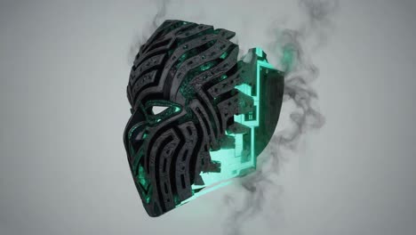 futuristic mask with technology and smoke