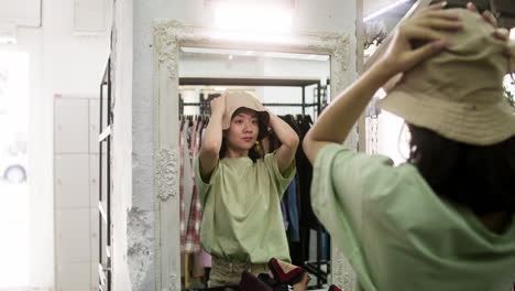 back view of asian woman in a store