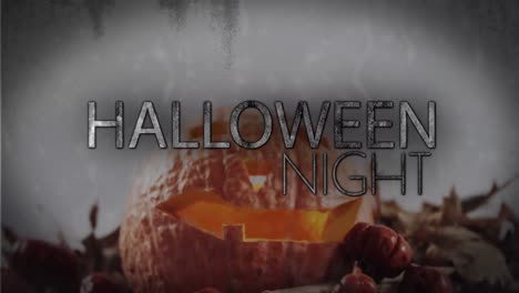 animation of halloween greetings over pumpkin in background