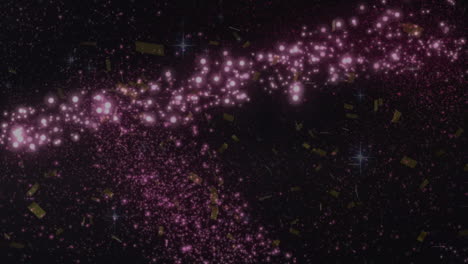 animación de confeti y copos de nieve sobre fondo negro