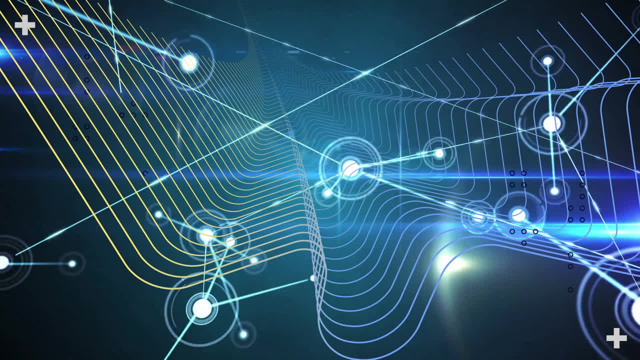 Forming futuristic network pattern, digital lines and glowing nodes in animation