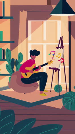 vibrant indoor scenes of creativity and relaxation