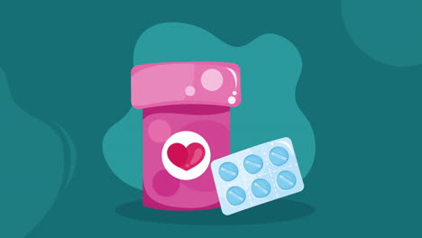 bottle medicine drugs with heart animation